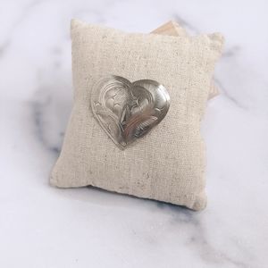 Western style etched tin heart brooch